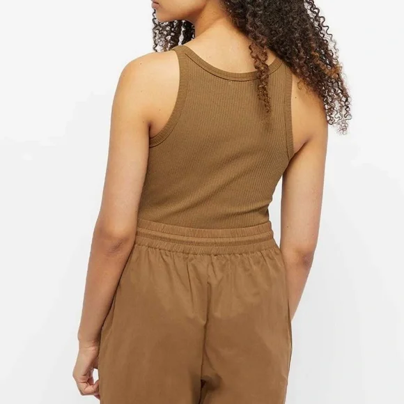 Good American Thong Tank Bodysuit Ribbed Khaki Forrest Green Brown High Leg Sz L - Picture 10 of 15